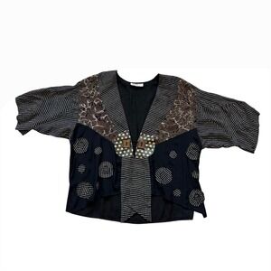 VTG funky polka dot striped animal print chunky‎ button wide sleeve cardigan top